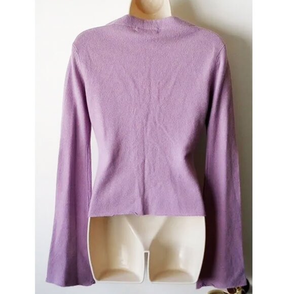 NWT Nordstrom 100% Cashmere Bell-Sleeve Drape Front Cardigan S Purple - Picture 2 of 8